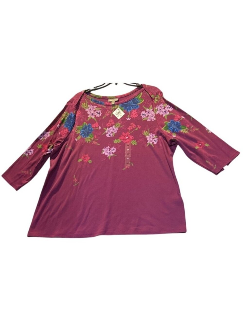 Style & Co Womens Plus Size 3X Floral Purple Top With 3/4 Sleeves